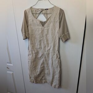 SANDWICH 100% Linen Mini Women Dress Cream Color Pockets Slip On Size 4 US